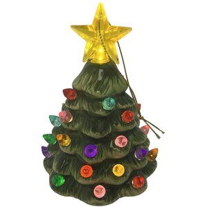 Mr Christmas Mini Ceramic Christmas Tree LED Light Up Ornament Nostalgic 5 Inch
